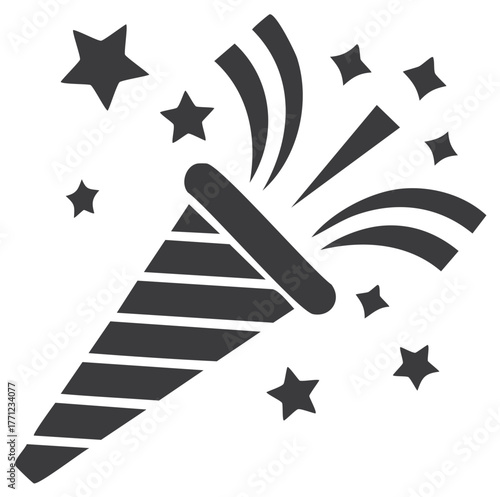 Party popper graphic with star elements