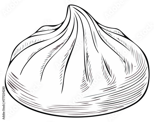 Hand Drawn Chinese Dumpling Illustration Minimalist Black and White Sketch