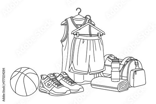 Basketball Sport Gear Vector Illustration in Black and White Outline