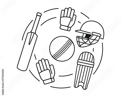 Cricket Equipment Vector Illustration Sport Game Bat Ball and Helmet
