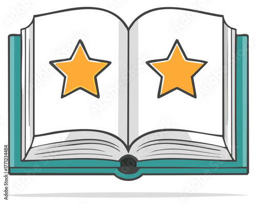 Open Book with Star Symbols Illustration for Rating and Favorite Stories