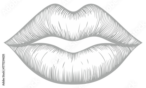Detailed illustration of beautiful, full lips in a vintage engraved style