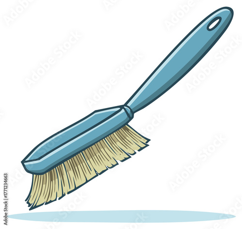 Simple cartoon illustration of a blue hand brush for cleaning and scrubbing household tasks