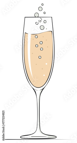 Elegant champagne flute with bubbling sparkling wine illustration for celebration