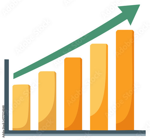 Graphical representation of growth shown by rising bars and arrow trending upwards