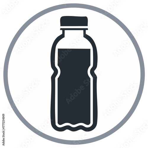 Dark Silhouette of Water Bottle with Cap Inside a Circle
