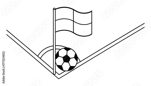 Soccer Ball Near Corner Flag Vector Illustration Football Sport Symbol