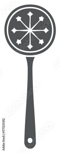 Abstract decorative illustration of a circular design with a handle