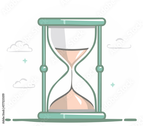 Vintage hourglass illustration with flowing sand symbolizing the passage of time patience and deadlines