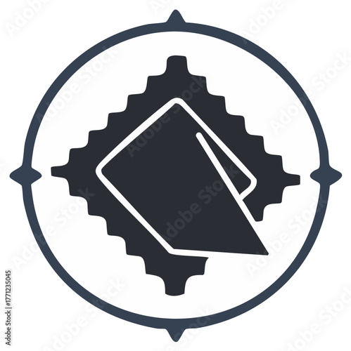 Paper Stack Inside Gear In Circle Compass Pointer Icon Design