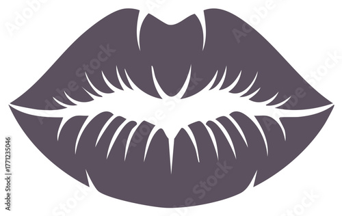Stylized Gray Lips Icon with Detailed Texture Silhouette