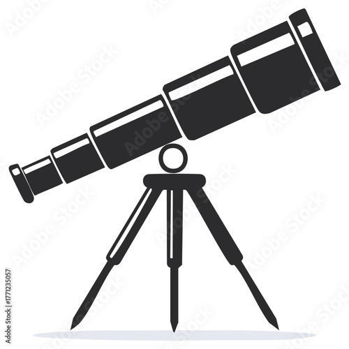 Telescope Icon for Astronomy, Space Exploration, Science in Black and White Style