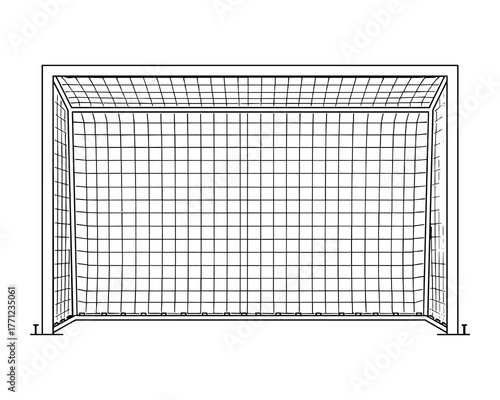 Soccer Goal Outline Vector Illustration: Net, Post, Field, Game