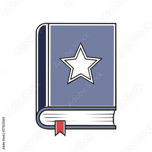 Closed book with star on blue cover and red bookmark vector illustration