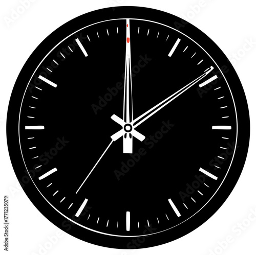 Graphic Black and White Clock Face for Time Measurement and Precision