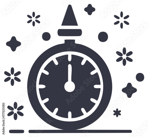 New Year's Eve Countdown Timer with Festive Party Hat and Glitter Sparkles