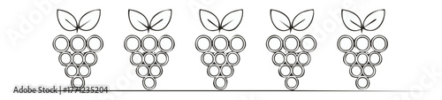 Five minimalist outline grape bunches with leaves vector illustration
