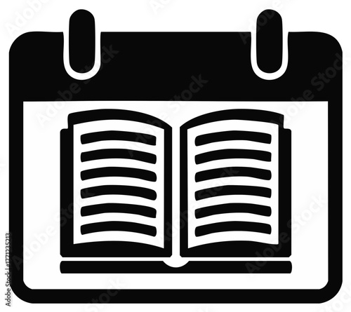 Academic calendar icon with open textbook for scheduling study, exams, homework deadlines, or educational events.