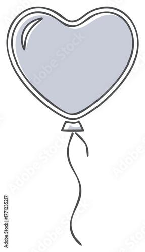 Heart Shaped Balloon Drawing. Cute Party Decoration with String. Celebration Element for Birthday, Anniversary or Valentine's Day