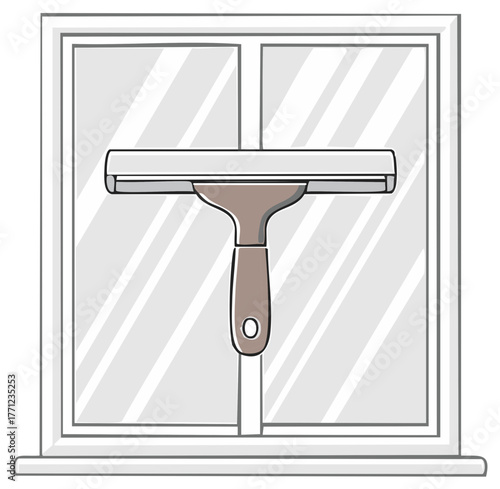 Cartoon squeegee tool wiping a glass window pane, illustrating domestic or professional cleaning