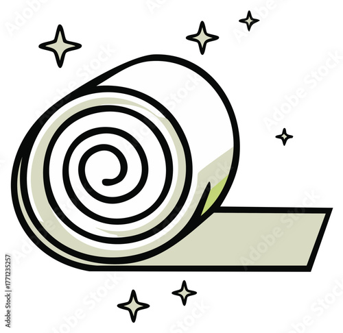 Sparkling clean rolled yoga mat or sleeping bag for fitness and camping vector icon illustration