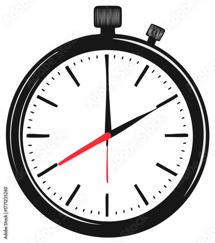Sketch illustration of vintage stopwatch with red second hand depicting time management efficiency and productivity deadline concept