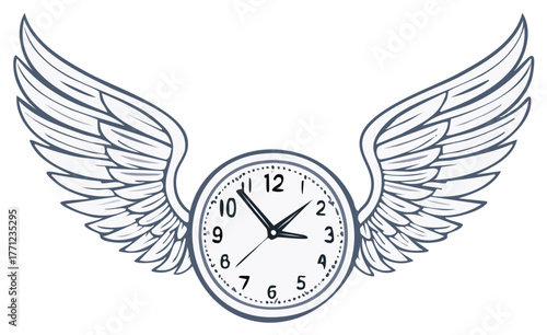 Flying Clock with Wings, Depicting Time Concept, Illustration, Passing of Time, Winged Time