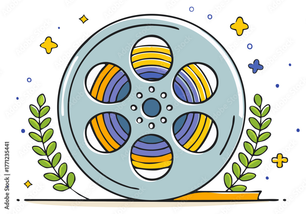 custom made wallpaper toronto digitalFilm Reel Award with Laurel Wreath and Stars Graphic, Vector Illustration