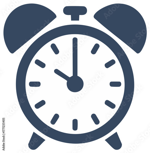 Classic Blue Alarm Clock Vector Icon Symbol for Morning Wake Up Time and Deadline