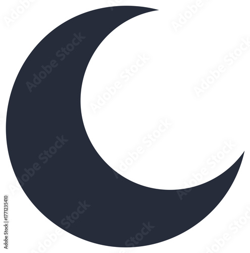 Simple dark crescent moon silhouette icon. Minimalist vector graphic for night, space, or astrology.