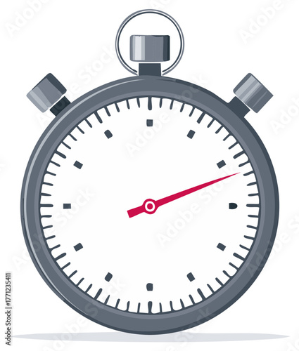 Gray Stopwatch Measuring Time, Red Hand Ticking Seconds, Timer Illustration