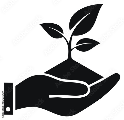 Wallpaper Mural Hand holding soil with a sprout growing, black silhouette, environmental conservation and ecological concept Torontodigital.ca