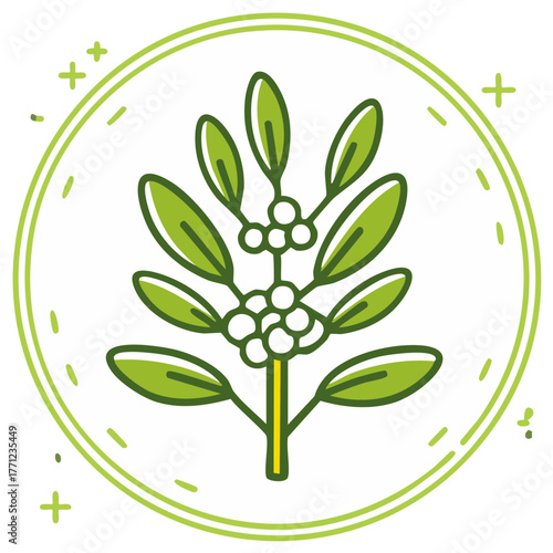 Wallpaper Mural Stylized Mistletoe Branch Illustration with Berries in a Double Circle Border Torontodigital.ca