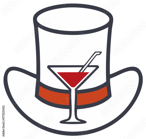 Wallpaper Mural Sophisticated Top Hat with Red Cocktail Drink and Straw Stylized Illustration for Celebrations and Events Torontodigital.ca