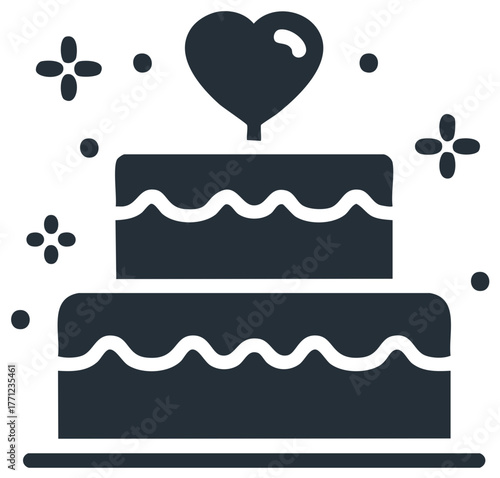 Wallpaper Mural Wedding cake with heart topper icon – dessert pastry for celebration illustration Torontodigital.ca