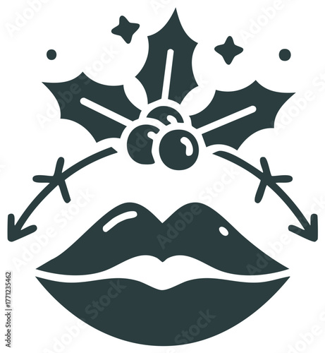 Wallpaper Mural Festive lips silhouette with holly leaves and berries, vector illustration Torontodigital.ca