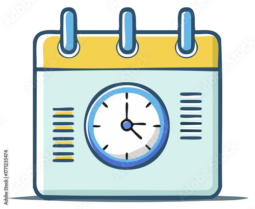 Hand-Drawn Cartoon Calendar Icon with Integrated Clock Face for Schedule and Time Management