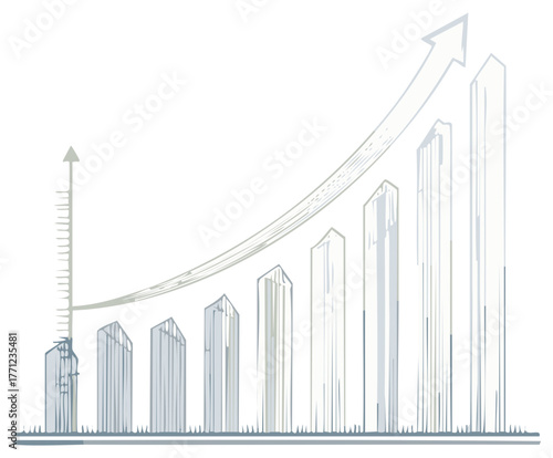 Abstract bar chart illustration showing continuous business development and upward trend