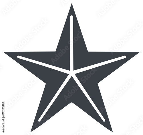 Stylized Five Point Star Icon Simple Dark Gray with White Lines Minimalist Symbol Vector Illustration