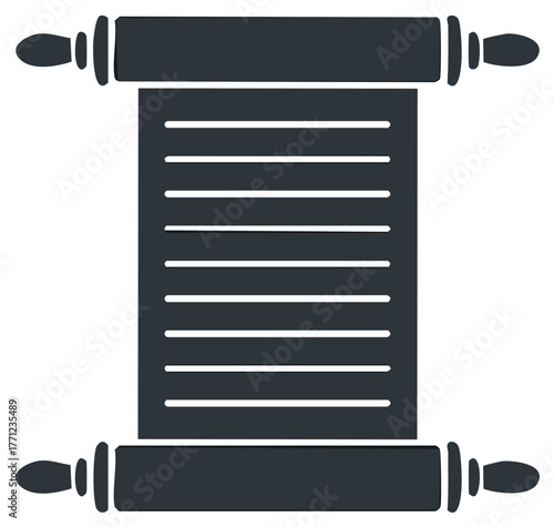 Simple vector icon of an ancient unrolled scroll with manuscript lines. Historical document or parchment.