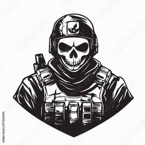 Special Forces Soldier in Skull Balaclava Vector Design on white background
