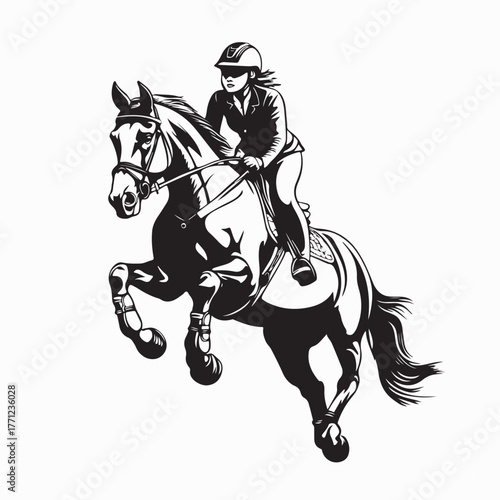 Vector Illustration of Female Jockey Riding Racehorse at Speed