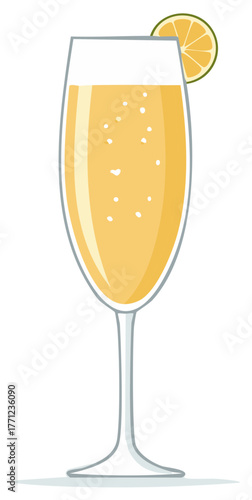 Refreshing sparkling yellow drink in champagne flute with citrus garnish illustration