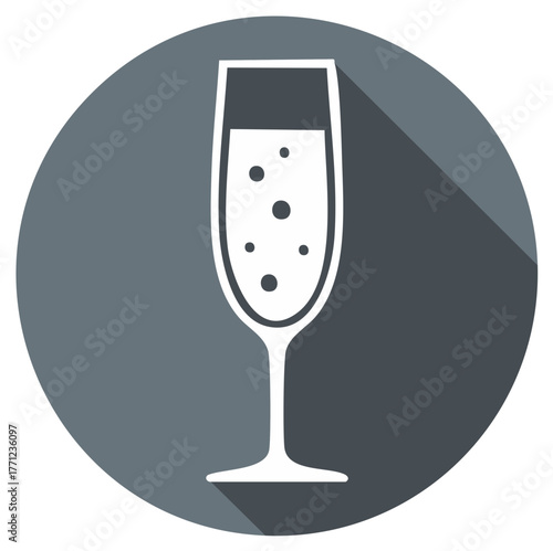 Champagne glass flat design icon with long shadow for celebration events