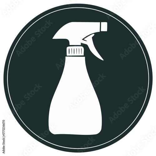 Spray bottle emblem illustration in a black circle
