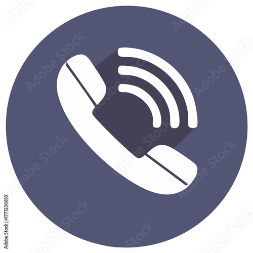 Phone handset icon in circle graphic with signal waves, illustration style