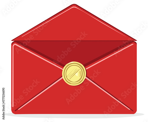 Closed red envelope with a round golden seal graphic