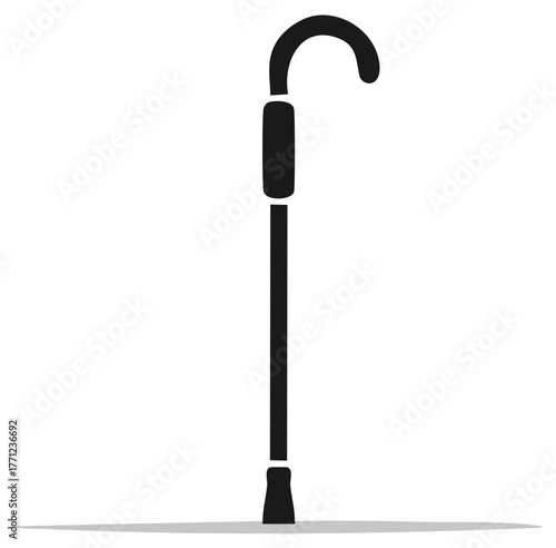 Black silhouette walking cane icon for mobility support and elderly assistance