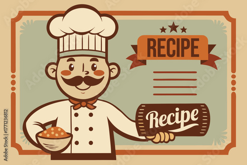Cheerful Chef With Rolling Pin And Recipe Banner Promotes Cooking And Home Cuisine