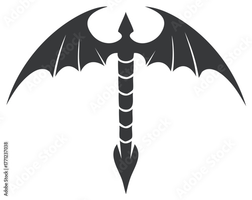 Dark Dragon Spear Vector Shape with Wings Tattoo Graphic Element
